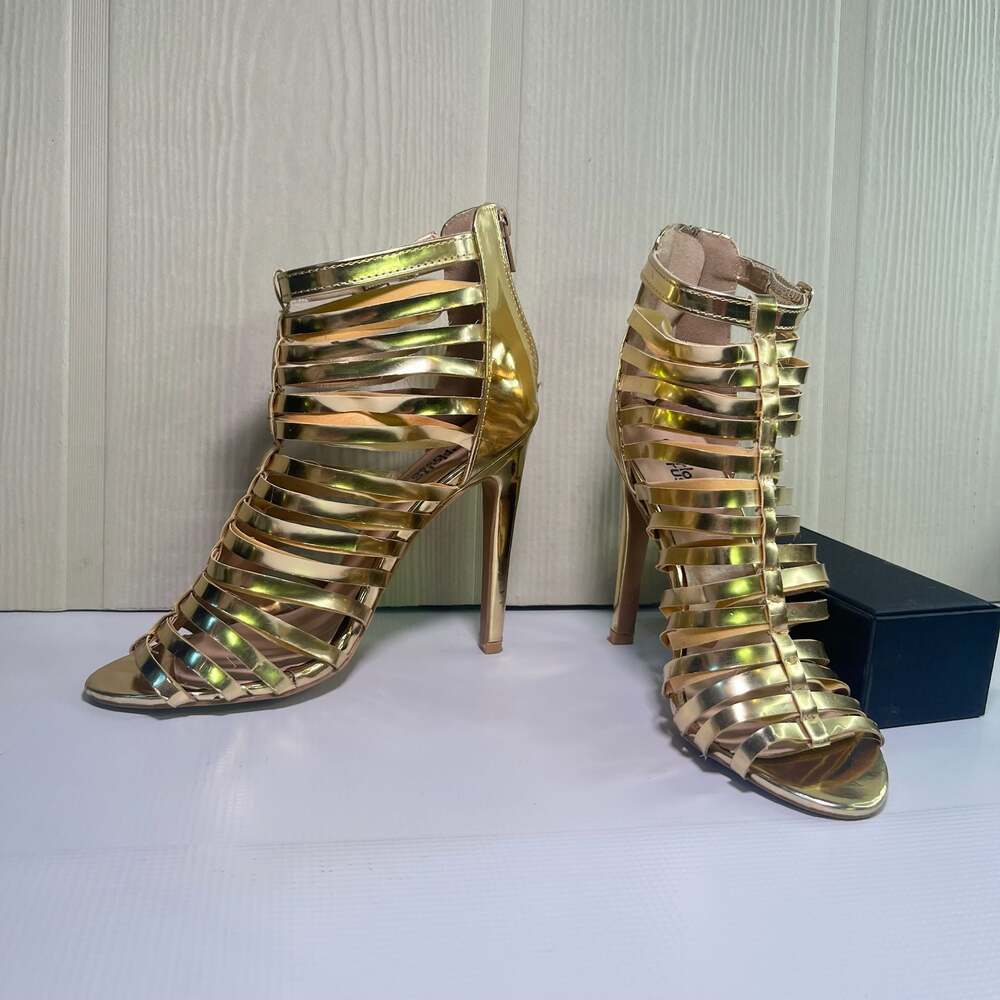 Charlotte Russe Gold Metallic Caged Stiletto Heels
